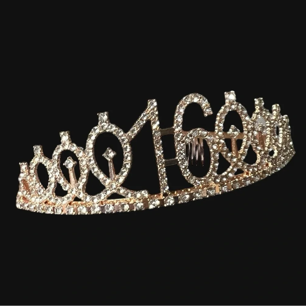 🌻Happy 16h Birthday Rose Gold Crown Tiara One Size and Cake Topper_6